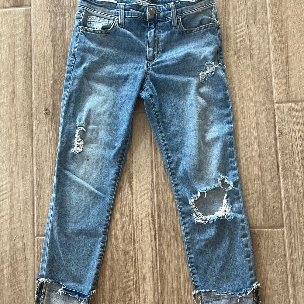 Joe's Jeans Blue Cropped Distressed Ankle Jeans